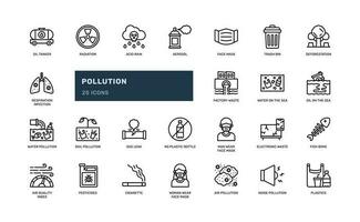Verschmutzung kontaminiert Abfall global Erwärmen Ökologie Umgebung detailliert Gliederung Linie Symbol einstellen vektor