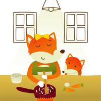 Mutter und Baby Fox, die Abendessen-Vektor-Illustration kochen vektor