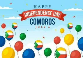 glücklich Komoren Unabhängigkeit Tag Vektor Illustration mit komorisch winken Flagge im National Urlaub eben Karikatur Hintergrund Hand gezeichnet Vorlagen