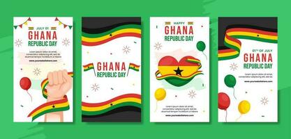 ghana republik dag social media berättelser tecknad serie hand dragen mallar bakgrund illustration vektor