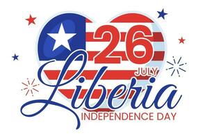 glücklich Liberia Unabhängigkeit Tag Vektor Illustration mit winken Flagge im National Urlaub auf Juli 26 eben Karikatur Hand gezeichnet Landung Seite Vorlagen