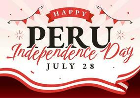 Peru Unabhängigkeit Tag Vektor Illustration auf Juli 28 mit winken Flagge im National Urlaub eben Karikatur Hand gezeichnet Landung Seite Hintergrund Vorlagen