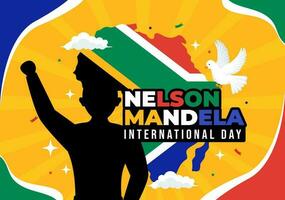 glücklich Nelson Mandela International Tag Vektor Illustration auf 18 Juli mit Süd Afrika Flagge im eben Karikatur Hand gezeichnet Landung Seite Vorlagen