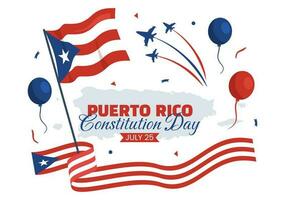 glücklich puerto rico Verfassung Tag Vektor Illustration mit winken Flagge im eben Karikatur Hand gezeichnet zum Landung Seite Hintergrund Vorlagen