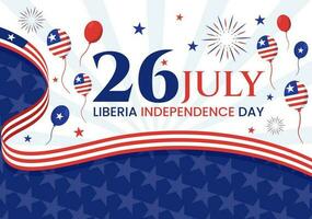 glücklich Liberia Unabhängigkeit Tag Vektor Illustration mit winken Flagge im National Urlaub auf Juli 26 eben Karikatur Hand gezeichnet Landung Seite Vorlagen