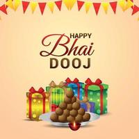 glückliche bhai dooj indische Festivalgrußkarte mit Vektorgeschenken und süß vektor