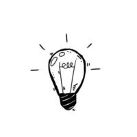 ljus Glödlampa. skiss av ett elektrisk enhet. tecknad serie klotter belysning begrepp och idéer. svart och vit illustration. vektor