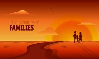 internationell dag av familjer bakgrund med silhuett av en familj på solnedgång vektor