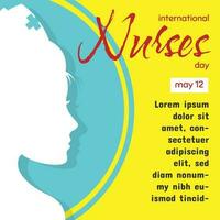 internationell sjuksköterskor dag hälsningar med kvinna sjuksköterska silhuett vektor