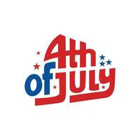 Lycklig 4:e av juli text vektor illustration. 4:e av juli logotyp på en blå bakgrund till fira USA oberoende dag över hela världen.