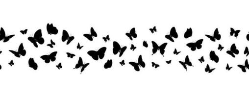 flygande svart silhuetter av fjärilar sömlös horisontell baner. vektor illustration