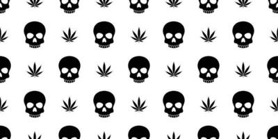 Schädel gekreuzte Knochen nahtlos Muster Halloween Vektor Marihuana Gras Cannabis Pirat Knochen Geist vergiften Schal isoliert wiederholen Hintergrund Fliese Hintergrund