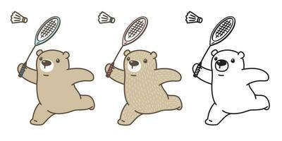 Bär Vektor Polar- Bär Symbol Logo Badminton Schläger Karikatur Charakter Illustration Sport Gekritzel