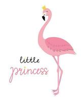 söt liten prinsessa kort med rosa flamingo vektor
