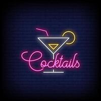 cocktail neon skyltar stil text vektor