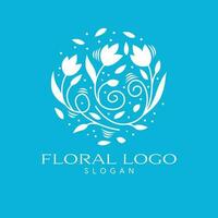 Blumen- Vektor Logo Design. Tulpe Blumen und Blätter Emblem. Kosmetika Logo Vorlage.