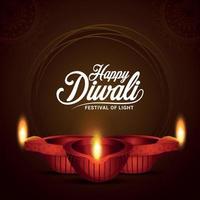glad diwali indisk festival av ljus med glödande diwali diya på kreativ bakgrund vektor