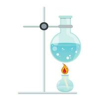 Chemie Experiment von ein Flasche reagieren Über ein öffnen Flamme Vektor Wissenschaft Grafik