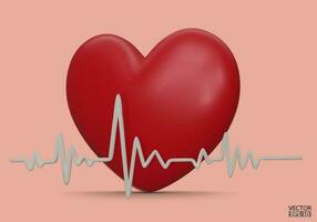 röd hjärta med vit puls linje ikon för design. hjärta puls. hjärtslag ensam, kardiogram. friska livsstil, hjärt- bistånd, puls slå mäta, medicinsk sjukvård begrepp. 3d vektor illustration.
