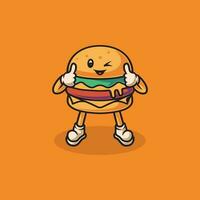 söt Lycklig burger tecknad serie illustration vektor