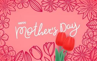 glückliche Muttertagsgruß horizontale Karte mit schönen Tulpen vektor