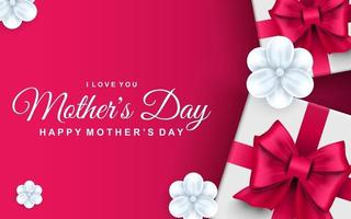 glad mors dag gratulationskort presentaskar med rosa band rosetter och vita blommor vektor