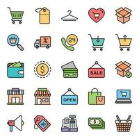 gefüllt Gliederung Symbole zum Einkaufen und E-Commerce. vektor
