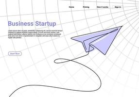Flugzeug landet eine Strichzeichnung. Vektor Business Icon Nachricht Illustration mit Business Startup Landing Page.