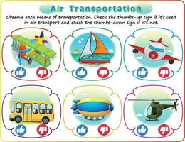Logik Luft Transport Arbeitsblatt, Kinder- lehrreich Spiel. wählen das richtig unterzeichnen. Aktivität Arbeitsblatt zum Clever Kinder. vektor