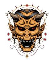 Teufelsmaskenillustration mit heiligem Symbol. japanischer Geist vektor