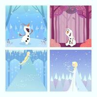 snö prinsessa och snögubbe i vinter- sagoland social media mall vektor