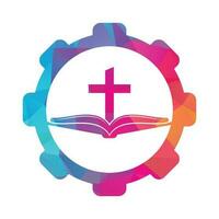 Buch Kirche Ausrüstung gestalten Konzept Logo Design Symbol. Bibel Kirche Logo Design Vektor. Kreuz und heilig Bibel Logo. vektor