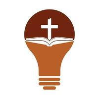 Buch Kirche Birne gestalten Konzept Logo Design Symbol. Bibel Kirche Logo Design Vektor. Kreuz und heilig Bibel Logo. vektor