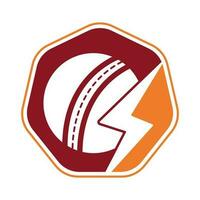 Cricket-Ball-Donner-Vektor-Logo-Design. Cricket Club-Vektorlogo mit Blitzdesign. vektor