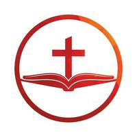 bok kyrka logotyp design ikon. bibel kyrka logotyp design vektor. korsa och helig bibel logotyp. vektor