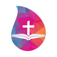 Buch Kirche fallen gestalten Konzept Logo Design Symbol. Bibel Kirche Logo Design Vektor. Kreuz und heilig Bibel Logo. vektor