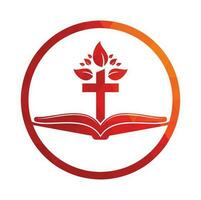 Bibelkreuz-Baum-Logo-Design. Design von Kreuzvektorvorlagen für christliche Kirchenbäume. vektor