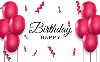 Grattis på födelsedagen elegant gratulationskort rosa luftballonger och fallande konfetti på vit bakgrund vektor