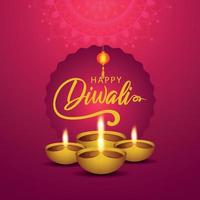 diwali festival av ljus på rosa bakgrund med diwali diya vektor