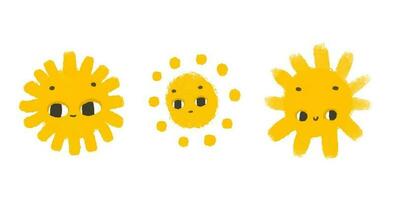 einfach sonnig Illustration mit Gesicht. süß Sonne Design Aufkleber. Baby Kunst, isoliert Clip Art vektor