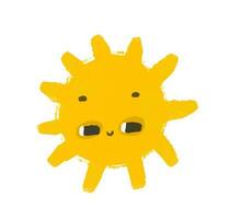 einfach sonnig Illustration mit Gesicht. süß Sonne Design Aufkleber. Baby Kunst, isoliert Clip Art vektor