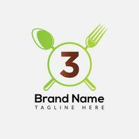 restaurang logotyp på brev 3 mall. mat på 3 brev, första kock tecken begrepp vektor