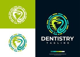 modern dental implantera logotyp design varumärke. digital cirkel dental tand logotyp. vektor