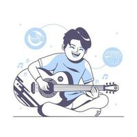 spelar gitarr tecknad serie illustration design vektor