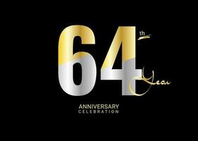 64 Jahre Jahrestag Feier Gold und Silber Vektor Vorlage, 64 Nummer Logo Design, 64 .. Geburtstag Logo, Logo Jubiläum, Vektor Jahrestag zum Feier, Poster, Einladung Karte