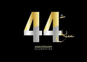 44 Jahre Jahrestag Feier Gold und Silber Vektor Vorlage, 44 Nummer Logo Design, 44 Geburtstag Logo, Logo Jubiläum, Vektor Jahrestag zum Feier, Poster, Einladung Karte