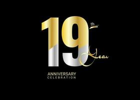 19 Jahre Jahrestag Feier Gold und Silber Vektor Vorlage, 19 Nummer Logo Design, 19 .. Geburtstag Logo, Logo Jubiläum, Vektor Jahrestag zum Feier, Poster, Einladung Karte