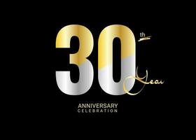 30 år årsdag firande guld och silver- vektor mall, 30 siffra logotyp design, 30:e födelsedag logotyp, logotyp årsdag, vektor årsdag för firande, affisch, inbjudan kort