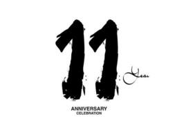 11 år årsdag firande vektor mall, 11 siffra logotyp design, 11th födelsedag, svart text tal borsta teckning hand dragen skiss, svart siffra, årsdag vektor illustration