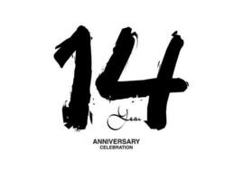 14 Jahre Jahrestag Feier Vektor Vorlage, 14 Nummer Logo Design, 14 .. Geburtstag, schwarz Beschriftung Zahlen Bürste Zeichnung Hand gezeichnet skizzieren, schwarz Nummer, Jahrestag Vektor Illustration